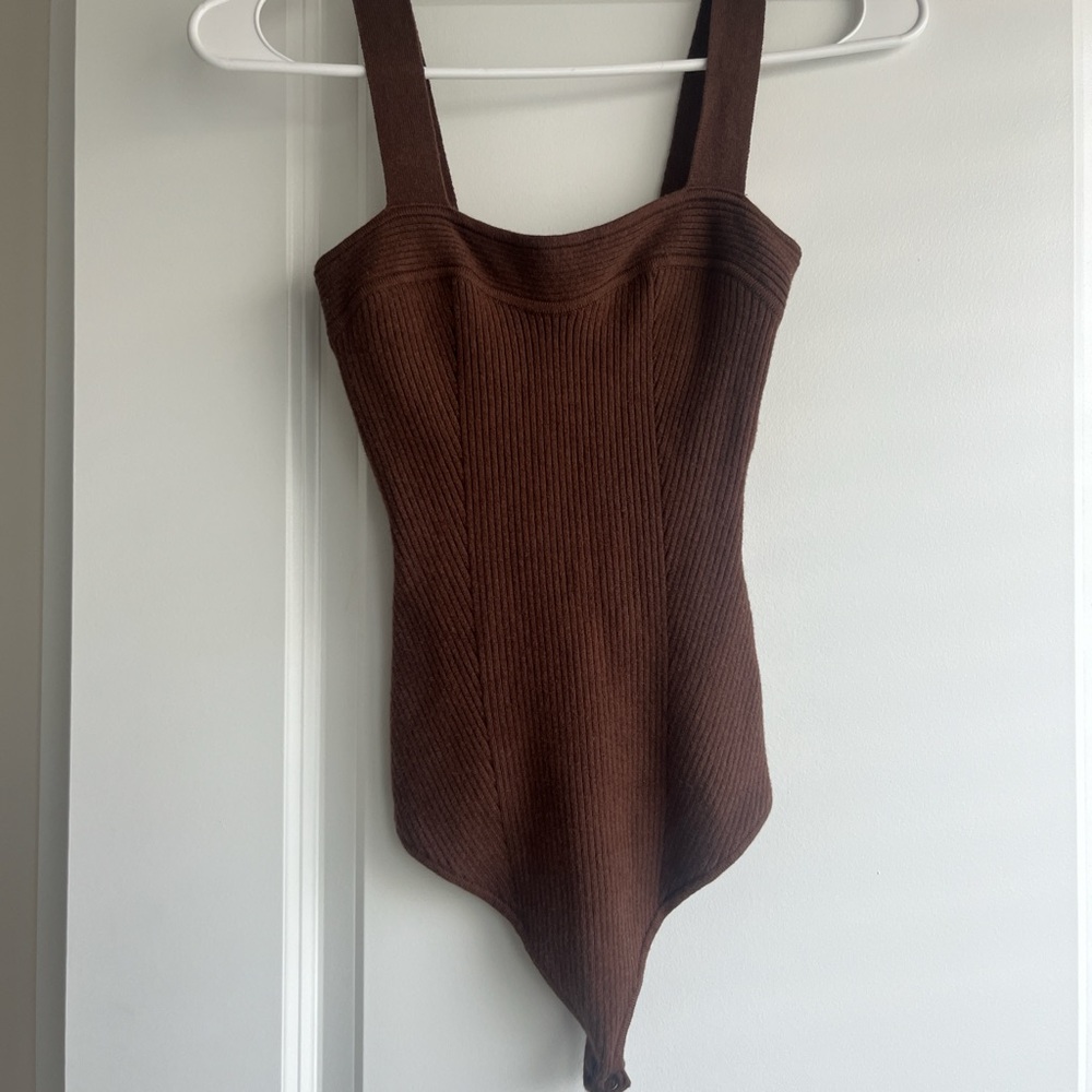 Brown Abercrombie & Fitch Ribbed Sweater Sweetheart Bodysuit - Picture 2 of 3